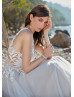 Sheer Boho Beach Beaded Lace Tulle Summer Airy Wedding Dress